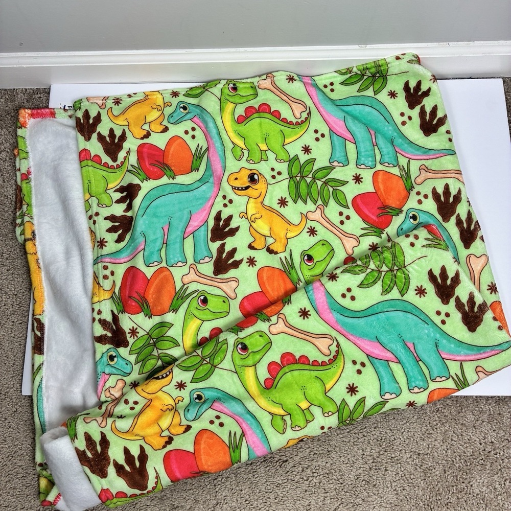 Baby Dinosaur Blanket Soft Plush Fleece Dino Lovey Crib Boy Nursery NEW 60x53"